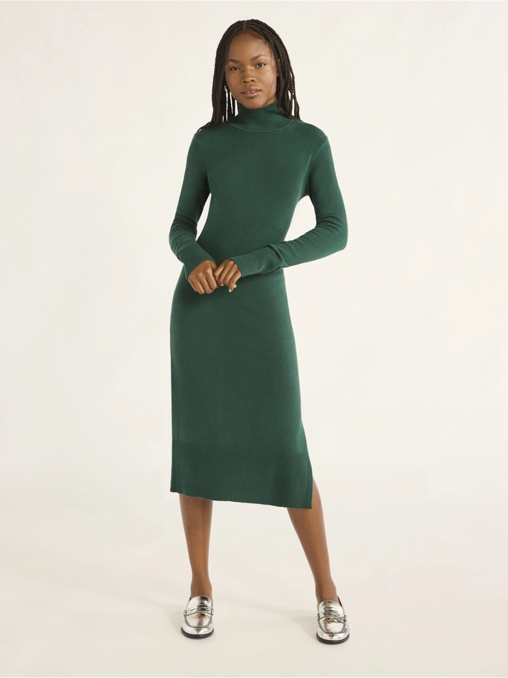 Free Assembly Turtleneck Sweater Midi Dress - Forest Green